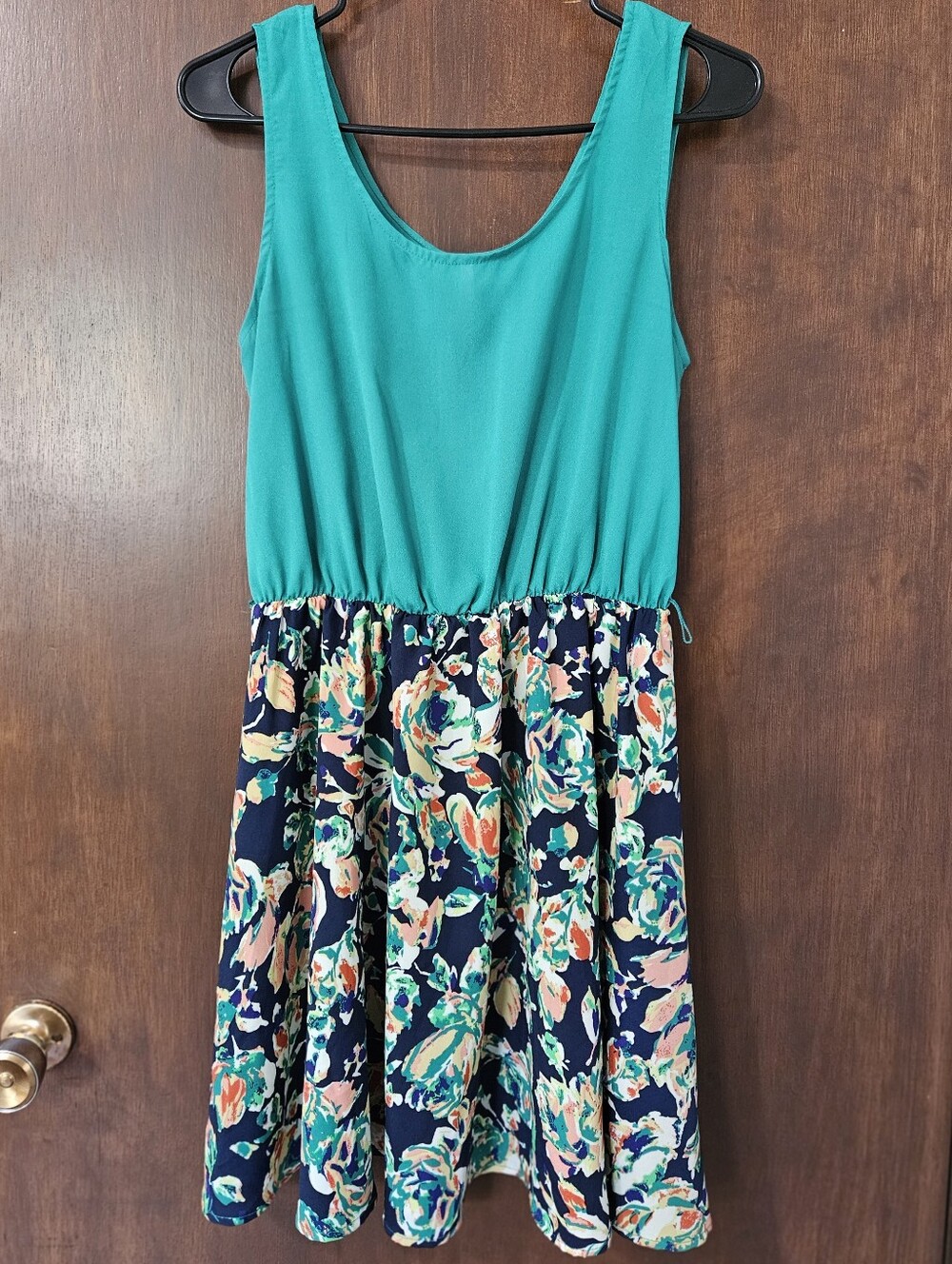 Teal & Navy Floral Sleeveless Dress Size Medium